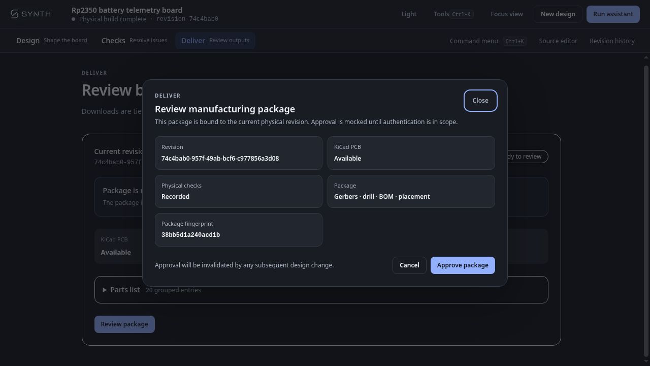 Manufacturing package review before approval